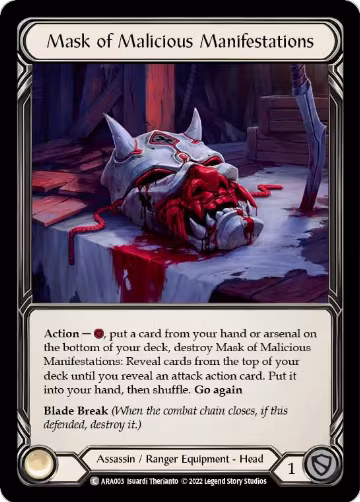 Mask of Malicious Manifestations (ARA003), Blitz Deck: Outsiders - Arakni — Flesh & Blood card price