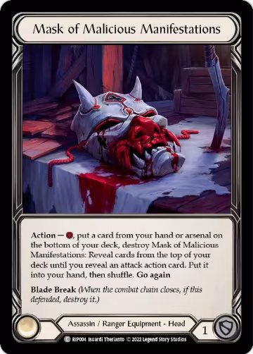 Mask of Malicious Manifestations (RIP004), Blitz Deck: Outsiders - Riptide — Flesh & Blood card price