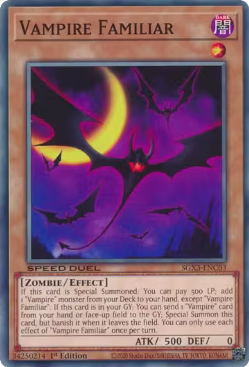 Vampire Familiar (SGX3-ENC03), Speed Duel GX: Duelists of Shadows — Yu-Gi-Oh! card price