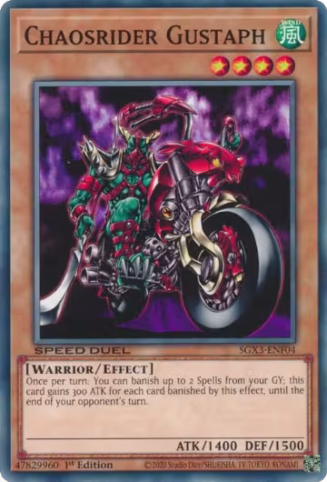 Chaosrider Gustaph (SGX3-ENF04), Speed Duel GX: Duelists of Shadows — Yu-Gi-Oh! card price