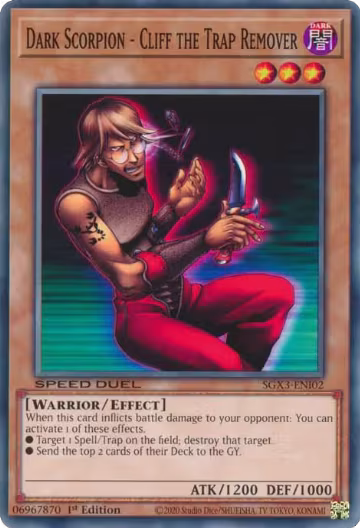 Dark Scorpion - Cliff the Trap Remover (SGX3-ENI02), Speed Duel GX: Duelists of Shadows — Yu-Gi-Oh! card price