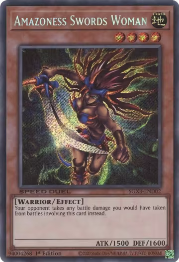 Amazoness Swords Woman (Secret Rare) (SGX3-END02), Speed Duel GX: Duelists of Shadows — Yu-Gi-Oh! card price