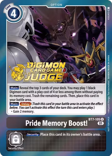 Pride Memory Boost! (Judge Pack 3) (BT7-105 U), Next Adventure — Digimon card price