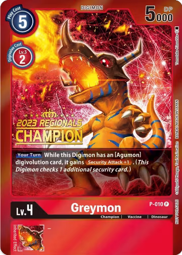 Greymon - P-010 (2023 Regionals Champion) (P-010 P), Digimon Promotion Cards — Digimon card price