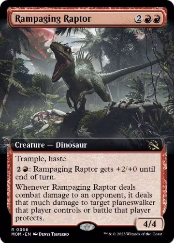 Rampaging Raptor (Extended Art) (366), March of the Machine — Magic card price