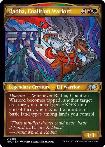 Radha, Coalition Warlord (Halo Foil) (185), March of the Machine: Multiverse Legends — Magic card price