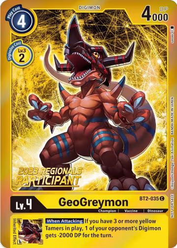 GeoGreymon (2023 Regionals Participant) (BT2-035 C), Release Special Booster 1.5 — Digimon card price