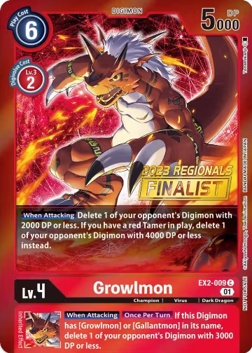 Growlmon (2023 Regionals Finalist) (EX2-009 C), Digital Hazard — Digimon card price