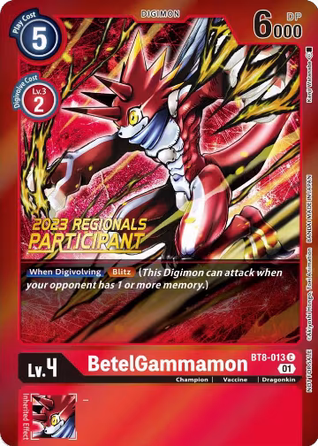 BetelGammamon (2023 Regionals Participant) (BT8-013 C), New Awakening — Digimon card price