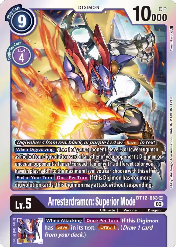 Arresterdramon: Superior Mode (BT12-083 SR), Across Time — Digimon card price