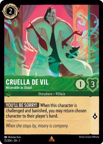 Cruella De Vil - Miserable as Usual (72/204), The First Chapter — Lorcana card price