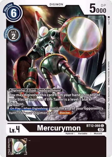 Mercurymon (BT12-066 C), Across Time — Digimon card price