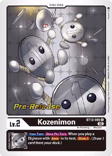 Kozenimon (BT12-005 U), Across Time Pre-Release Cards — Digimon card price
