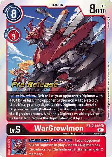 WarGrowlmon (BT12-016 R), Across Time Pre-Release Cards — Digimon card price