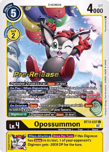 Opossummon (BT12-037 U), Across Time Pre-Release Cards — Digimon card price
