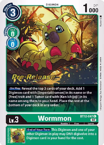 Wormmon (BT12-047 U), Across Time Pre-Release Cards — Digimon card price