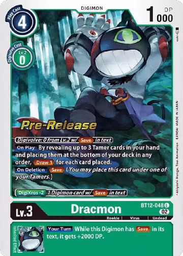 Dracmon (BT12-048 U), Across Time Pre-Release Cards — Digimon card price
