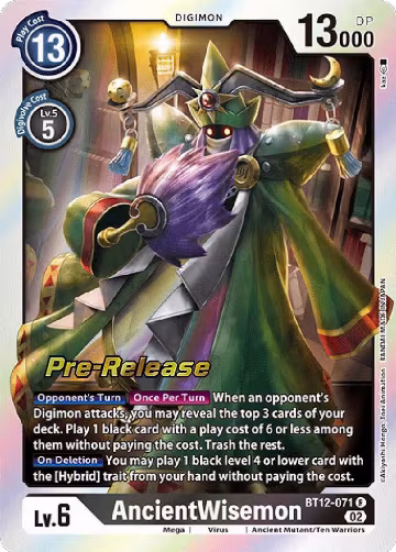 AncientWisemon (BT12-071 R), Across Time Pre-Release Cards — Digimon card price
