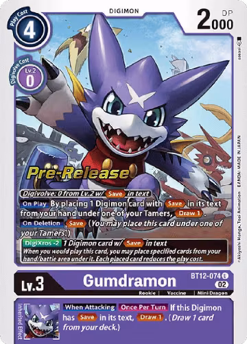 Gumdramon (BT12-074 U), Across Time Pre-Release Cards — Digimon card price