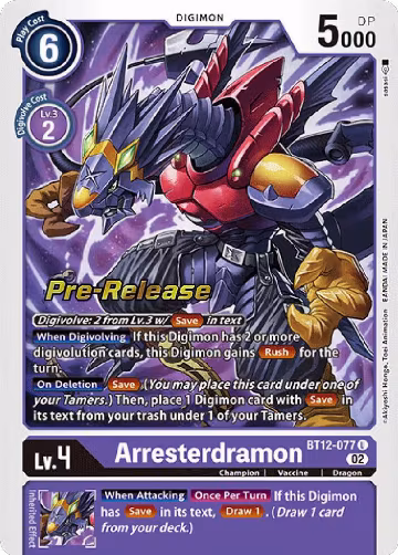 Arresterdramon (BT12-077 U), Across Time Pre-Release Cards — Digimon card price