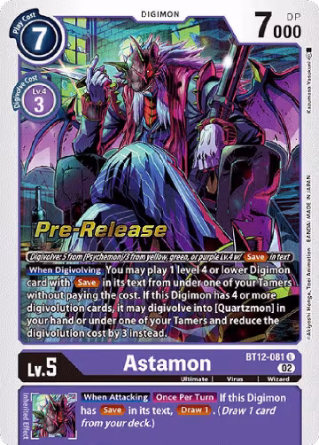 Astamon (BT12-081 U), Across Time Pre-Release Cards — Digimon card price