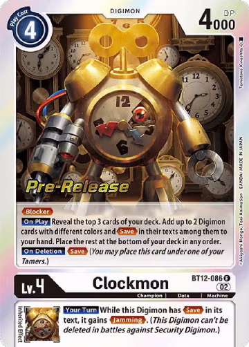 Clockmon (BT12-086 R), Across Time Pre-Release Cards — Digimon card price