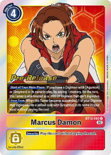 Marcus Damon (BT12-092 R), Across Time Pre-Release Cards — Digimon card price