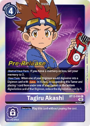 Tagiru Akashi (BT12-096 R), Across Time Pre-Release Cards — Digimon card price