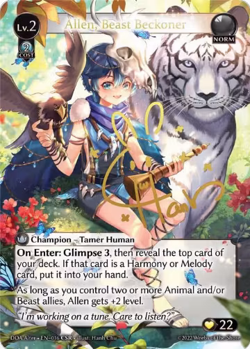 Allen, Beast Beckoner (CSR) (016), Dawn of Ashes Alter Edition — Grand Archive card price