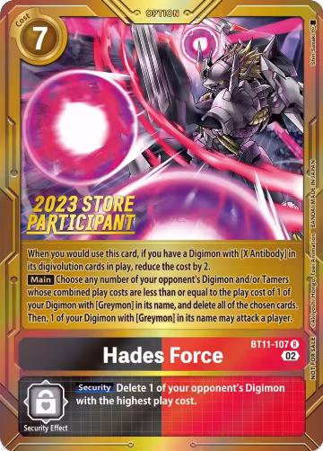 Hades Force (2023 Store Participant) (BT11-107 R), Dimensional Phase — Digimon card price