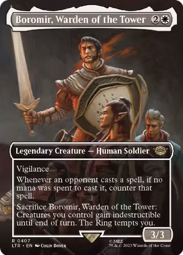 Boromir, Warden of the Tower (Borderless) (407), Universes Beyond: The Lord of the Rings: Tales of Middle-earth — Magic card price