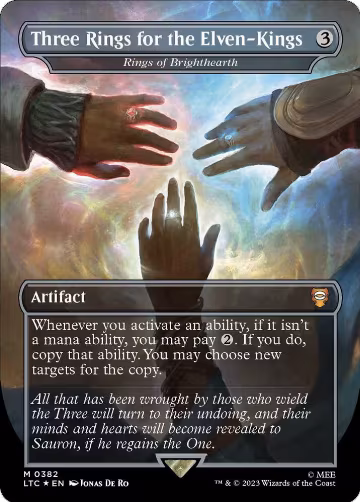 Three Rings for the Elven-Kings - Rings of Brighthearth (Borderless) (Surge Foil) (382), Commander: The Lord of the Rings: Tales of Middle-earth — Magic card price
