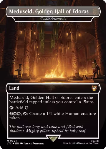 Meduseld, Golden Hall of Edoras - Castle Ardenvale (Borderless) (Surge Foil) (391), Commander: The Lord of the Rings: Tales of Middle-earth — Magic card price