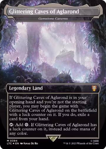 Glittering Caves of Aglarond - Gemstone Caverns (Borderless) (Surge Foil) (394), Commander: The Lord of the Rings: Tales of Middle-earth — Magic card price