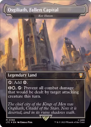 Osgiliath, Fallen Capital - Kor Haven (Borderless) (Surge Foil) (398), Commander: The Lord of the Rings: Tales of Middle-earth — Magic card price
