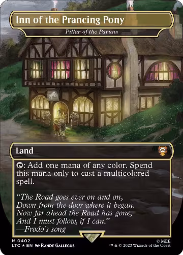 Inn of the Prancing Pony - Pillar of the Paruns (Borderless) (Surge Foil) (402), Commander: The Lord of the Rings: Tales of Middle-earth — Magic card price
