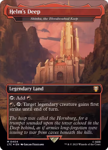 Helm's Deep - Shinka, the Bloodsoaked Keep (Borderless) (Surge Foil) (404), Commander: The Lord of the Rings: Tales of Middle-earth — Magic card price