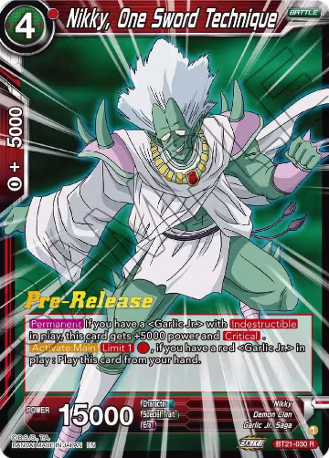 Nikky, One Sword Technique (BT21-030), Wild Resurgence Pre-Release Cards — DB Super card price
