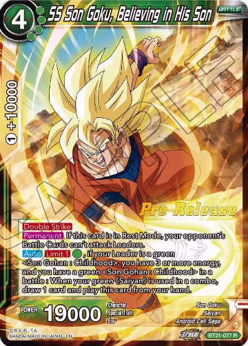 SS Son Goku, Believing in His Son (BT21-077), Wild Resurgence Pre-Release Cards — DB Super card price