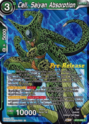 Cell, Saiyan Absorption (BT21-090), Wild Resurgence Pre-Release Cards — DB Super card price