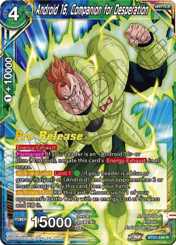 Android 16, Companion for Desperation (BT21-144), Wild Resurgence Pre-Release Cards — DB Super card price