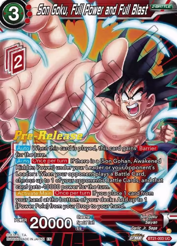 Son Goku, Full Power and Full Blast (BT21-003), Wild Resurgence Pre-Release Cards — DB Super card price