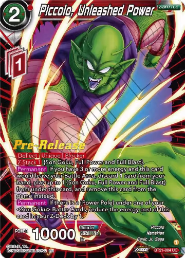 Piccolo, Unleashed Power (BT21-004), Wild Resurgence Pre-Release Cards — DB Super card price
