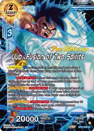 Uub, Fusion of Two Spirits (BT21-036), Wild Resurgence Pre-Release Cards — DB Super card price