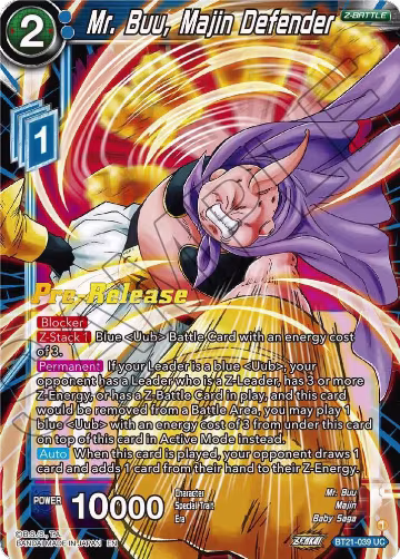 Mr. Buu, Majin Defender (BT21-039), Wild Resurgence Pre-Release Cards — DB Super card price