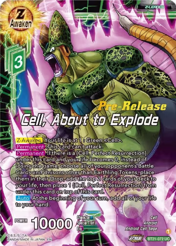 Cell, About to Explode (BT21-072), Wild Resurgence Pre-Release Cards — DB Super card price
