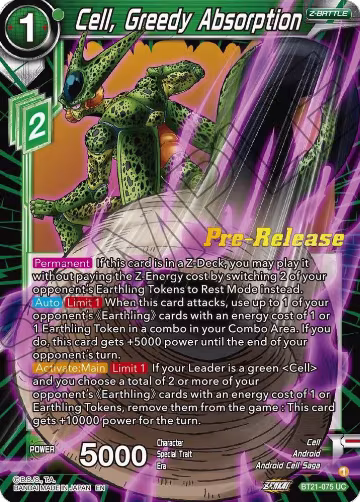 Cell, Greedy Absorption (BT21-075), Wild Resurgence Pre-Release Cards — DB Super card price