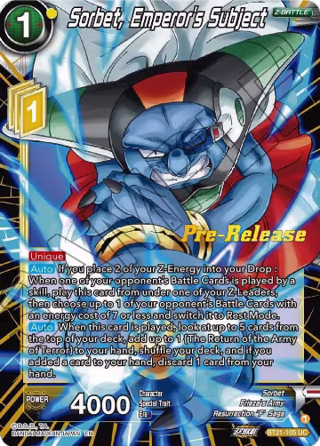 Sorbet, Emperor's Subject (BT21-105), Wild Resurgence Pre-Release Cards — DB Super card price