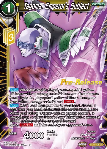 Tagoma, Emperor's Subject (BT21-106), Wild Resurgence Pre-Release Cards — DB Super card price