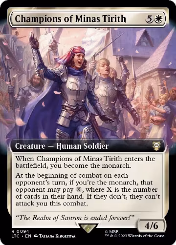 Champions of Minas Tirith (Extended Art) (94), Commander: The Lord of the Rings: Tales of Middle-earth — Magic card price